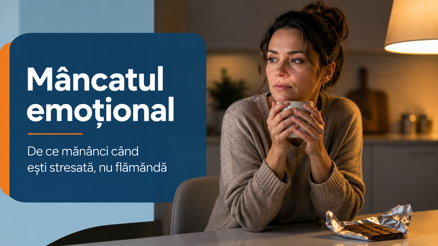 Femeie obosită seara în bucătărie, mâncatul emoțional ca răspuns la stres